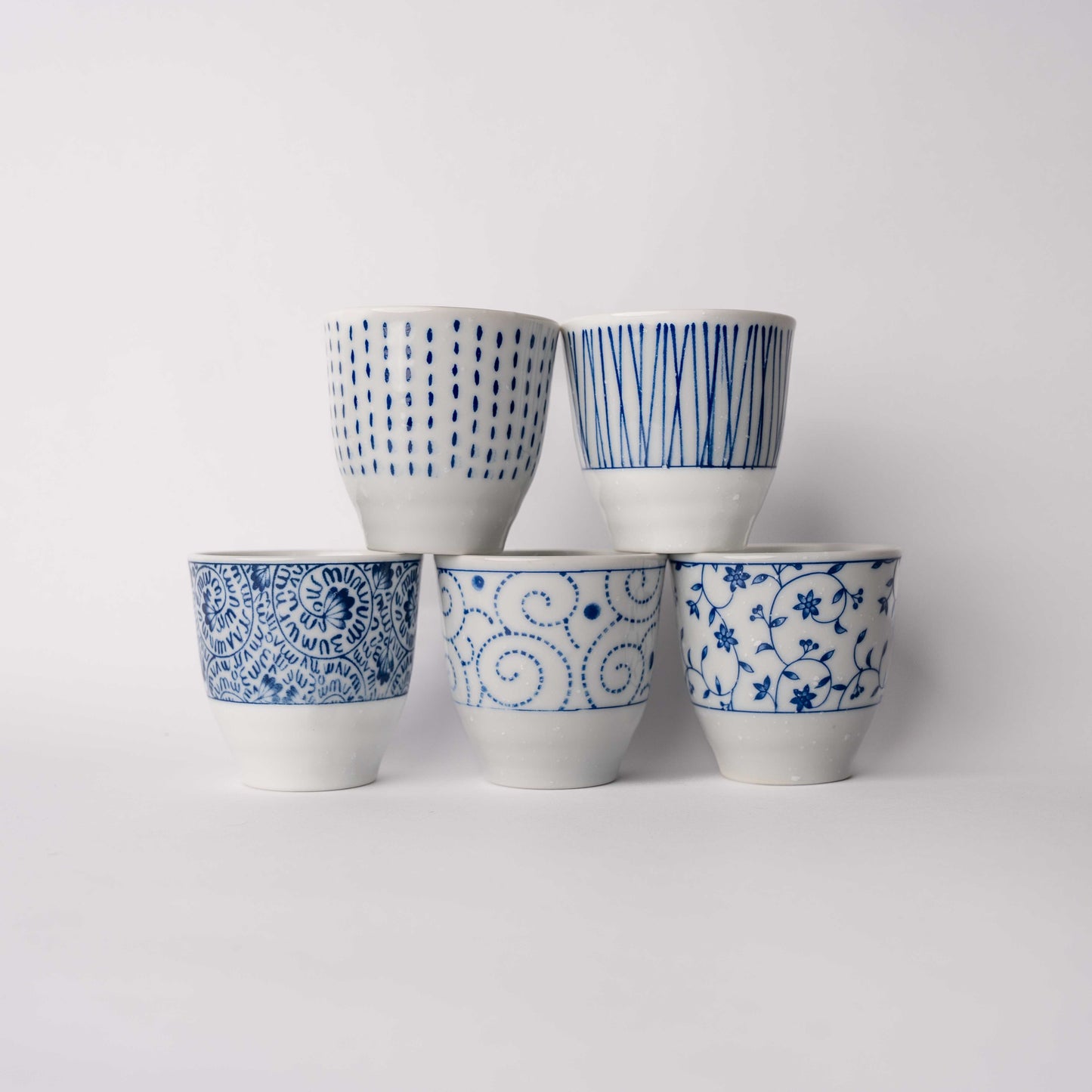 Cup Set 5pcs Indigo & White Designs